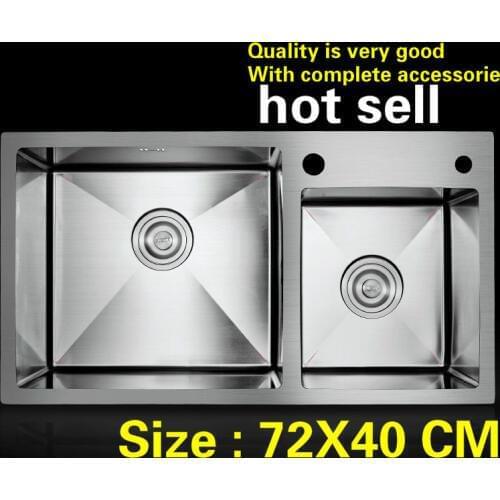 Free shipping Household standard vogue kitchen manual sink double groove 304 food grade stainless steel hot sell 720X400 MM