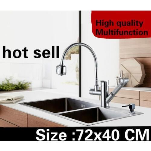 Free shipping Apartment multifunction wash vegetables small kitchen manual sink double groove 304 stainless steel 720x400 MM