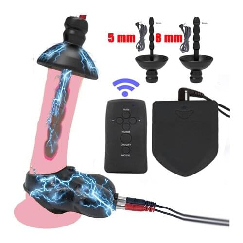 Bipolar Electric Shock Waves Penis Plug Estim Glans Cap Urethral Expander BDSM Scrotum Bondage Sleeve Medical Male Sex Toy Kit