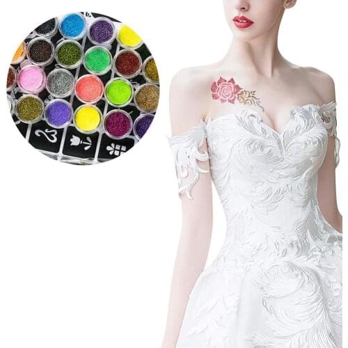 Diamond Glitter Tattoo Set Temporary Tattoo Kit 24 Glitter Colors Body Nail Glitter Art Paint Party Tattoo Make Up