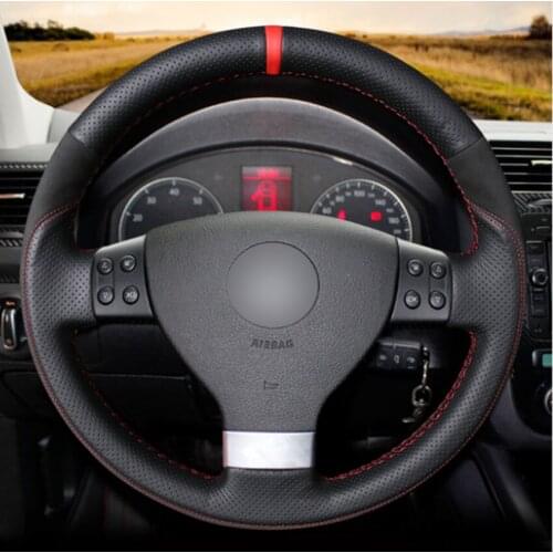 Black Leather Black Suede Car Steering Wheel Covers for Volkswagen Golf 5 Mk5 Passat B6 Jetta 5 Mk5 Tiguan 2007-2011
