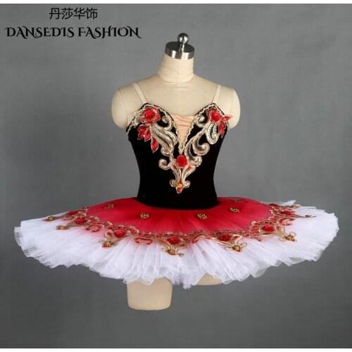Black+Red Classical Pancake Ballet Tutu,Ballerina Spanish Dance Competition Stage Costume,Women/Girls Professional Tutu Dress