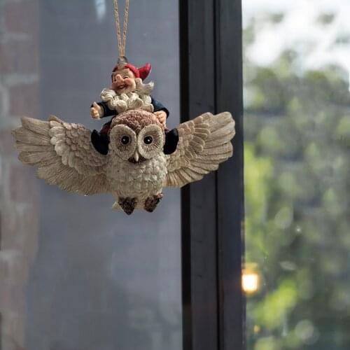 Garden Owl Dwarf Pendant Car Wind Chimes Decoration Tree Hanging Decor Pendant Outdoor Resin Garden Crafts Cute Little Ornaments