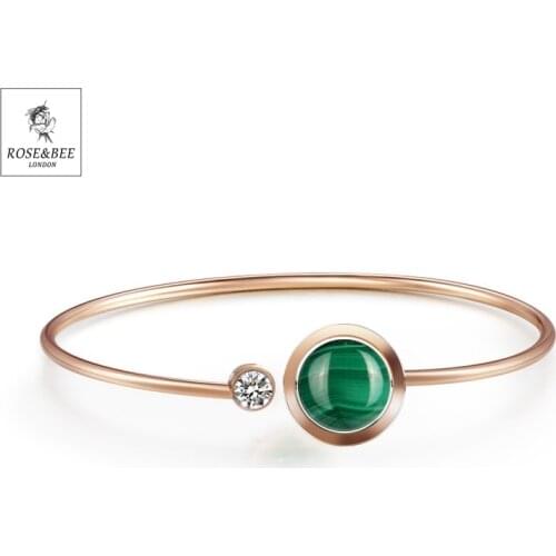 ROSE&BEE Fashion Women Bracelets Little Bee Cuff Bracelet Metal Wristlet Female Elegent Charming Bangle Green Beads