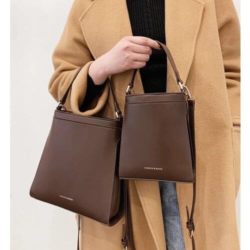 Elegant Female Tote Bucket bag 2021 Fashion New Quality PU Leather Womens Designer Handbag Solid color Shoulder Messenger Bag