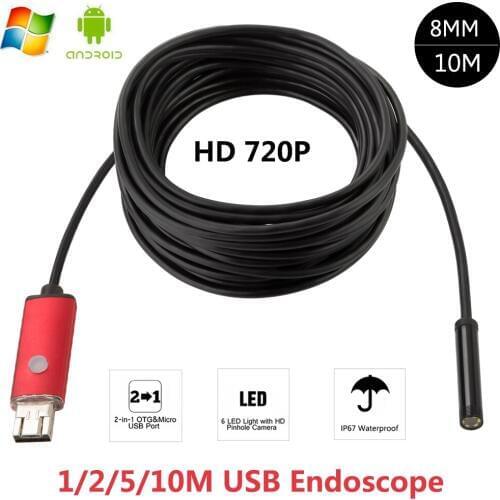 Endoscope 2 in1 2MP 1M 2M 10M Android USB HD Camera 8mm IP67 Walterproof Snake USB Camera HD 720P Android Mobile USB Borescope