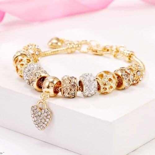 European Charm Bracelet -CZ Micro Pave Bead Bangle with Love Heart Jewelry Gifts for her- Wife, Sister Pandora Charm Bracelet