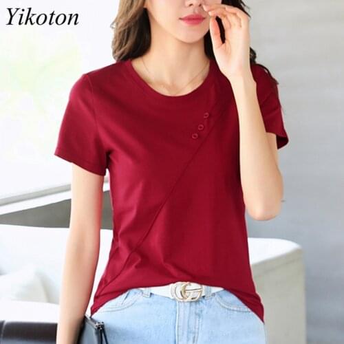 T Shirt Women Summer Sexy Top Buttons Cotton T-Shirt for Women Short Sleeve Loose Shirts Womans Buttons Shirt Fit Female Slim