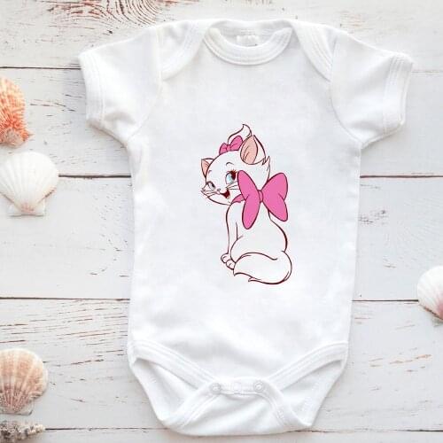 Marie Cat Print Cartoon Casual Summer Baby Romper Fun Disney The Aristocats Toddler Jumpsuit Cute Vintage Infant Bodysuits
