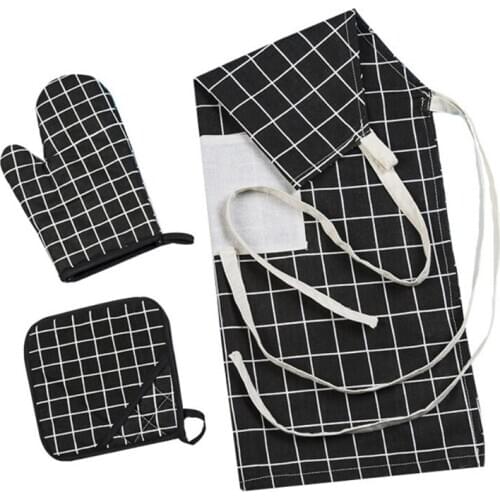 Kitchen Apron Anti-scalding Gloves Insulation Pad Table Mat 3PCS Set Kitchen Insulated Apron Gloves Pot Pad Set Kitchen Cooking