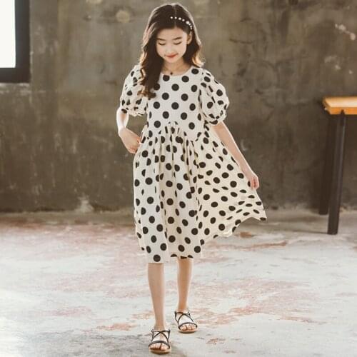 6 To 16 Years, Girls Summer Midi Dress Cotton 2021 New Kids Dresses for Children Teen Dot Dress Baby Princess Dress Cute,# 6215