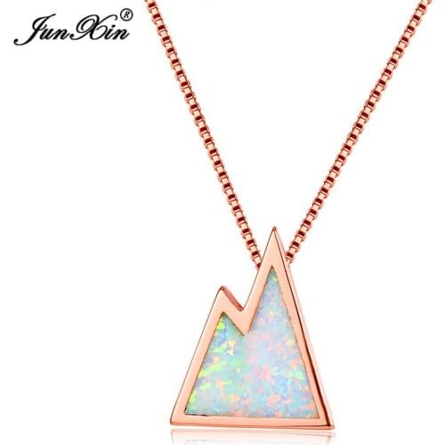 Cute Female Mountain Pendants Necklaces Fashion Rose Gold Wedding Jewelry White Blue Fire Opal Necklaces For Women
