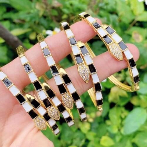 3PCS, Snake Shaped Multilayer Bracelets & Bangles Enamel Crystal Charm Bangles For Women Men Jewelry Adjustable New