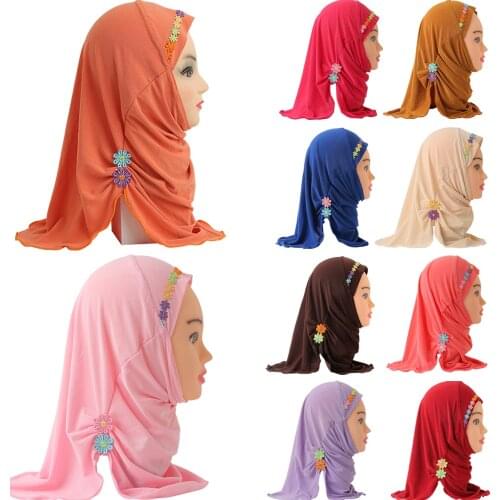 Muslim Girls Hijab Kids Wrap Shawl Islamic Head Scarf Amira Underscarf Hijab Cap Children Arab Flower Pattern Beanie Bonnet New