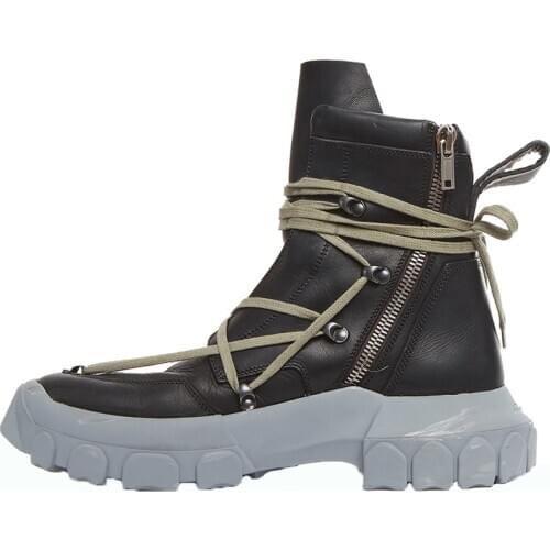 Luxury High Top Men Shoes Genuine Leather Casual Ankle Trainers Lace Up Safety Military Boots Winter Platform Sneakers Homme