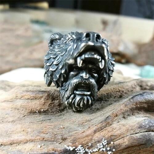 Viking Bear Man Ring Stainless Steel Jewelry Punk Biker Rings for Men