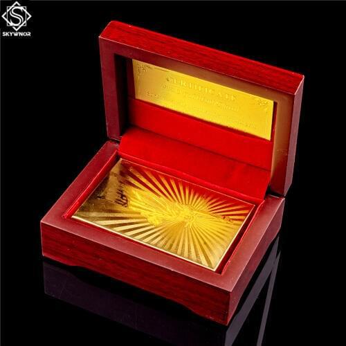 Liberty Gold Foil Plated Playing Cards Poker Game Table Deck Set W/ Luxury Red Wooden Box Display