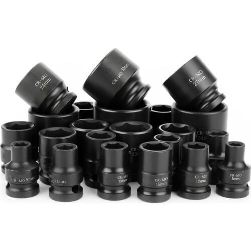 One Pcs 1/2" CR-MO Air Impact Ratchet Wrench Set Metric Deep Wall Universal Pneumatic Socket Head Auto Repair Wrench Hand Tools