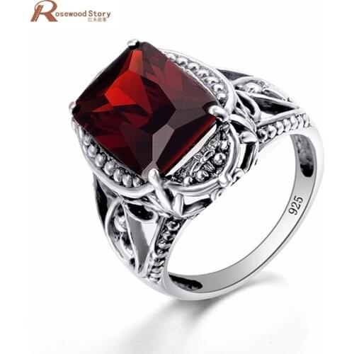 Genuine Garnet Stone Crystal Ring Solid 925 Sterling Silver Brand New For Women Hot Sale Fabulous Vintage Charm Gift Jewelry