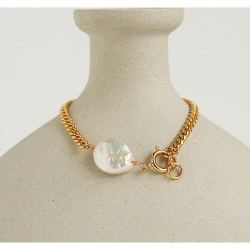 2021 New Jewelry 14KGF Link Chain Bracelet Womens Hip Hop Cool Natural Freshwater Pearl Gold Bracelet