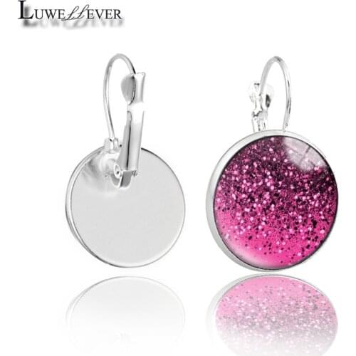 New 630 Golden Point 16mm Glass Bronze Metal Earring Round Cabochon Stud Earring Charm Jewelry For Women Gift