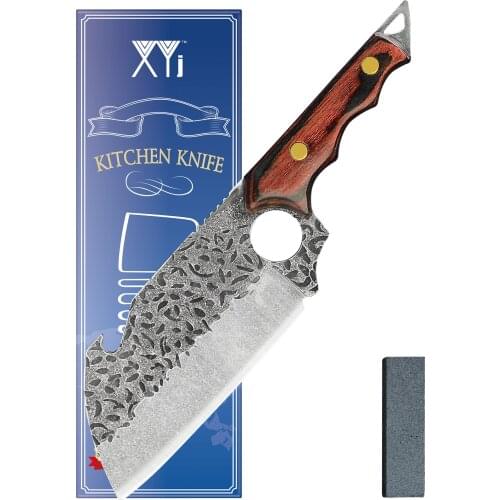 XYJ Full Tang 6.5 Inch Wood Handle Boning Knife Chefs Vegetable Turkey Kebab Meat Blade With Bottle Opener And Mini Whetstone