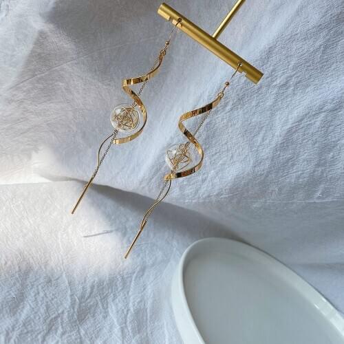 Original Wire Glass Ball Long Dangle Earrings For Women 2020 Handmade Vintage Bubble Gold Korean Drop Earrings Jewelry Earrings