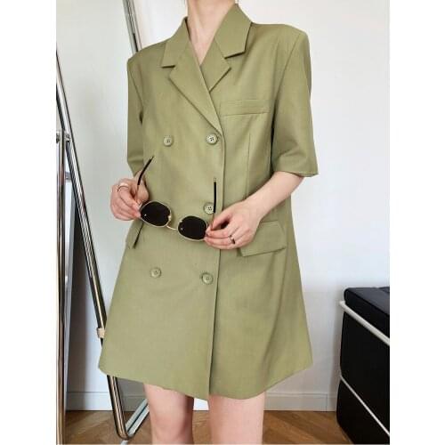 Suit Dress Women 2021 Spring and Summer New Double-breasted Design Sense French Short-sleeved Skirt