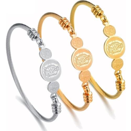 316L Stainless Steel Open Bangle Virgin mary Brushed Woven Round Maria Bracelet For Lady No Fading