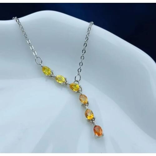 CoLife Jewelry 100% Natural Yellow Sapphire Necklace for Party 3*4mm Sapphire Silver Necklace 925 Silver Sapphire Jewelry