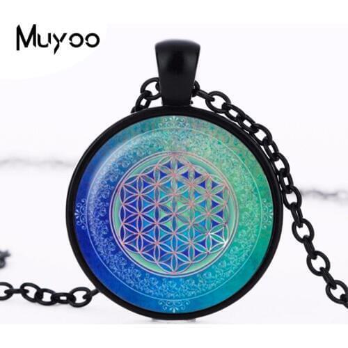 Retro henna yaga pendant necklaces and statement red glass flower mandala handmade jewelry necklace om symbol Zen Buddhism HZ1