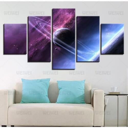 Poster Outer Space Purple Blue Starry Sky and Orbiting Planet Home Canvas Painting Wall Decoration Use In Living Room and Bedroo