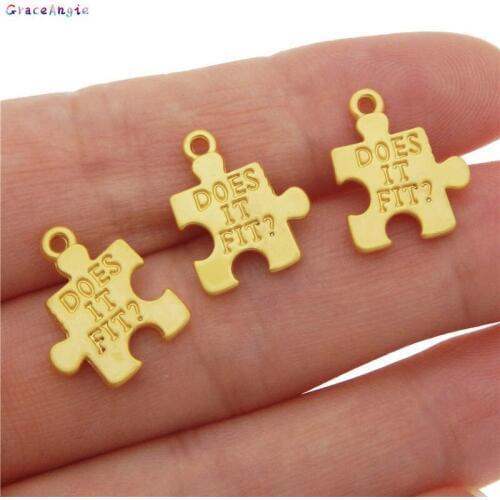 GraceAngie Gold Alloy Pendant Gold Jigsaw puzzle Shape Charms Jewelry Finding Necklace Key Chain Hanging Accessory 15*12mm