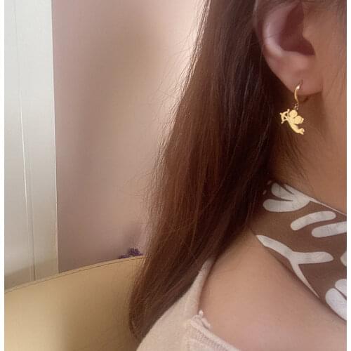 RHYSONG Stainless Steel Gold Plated Pendientes Cute Cupid Hoop Earrings Ear Ring Simple Style Jewelry Accessories Exquisite Gift