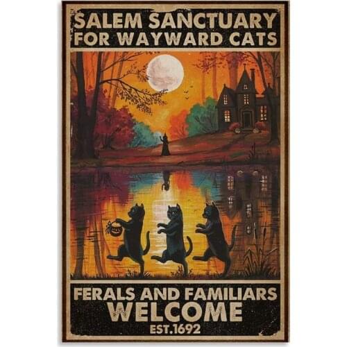 Retro Salem Sanctuary for Wayward Black Cat Poster Decorative Painting Canvas Wall Art Living Room Posters Bedroom Painting