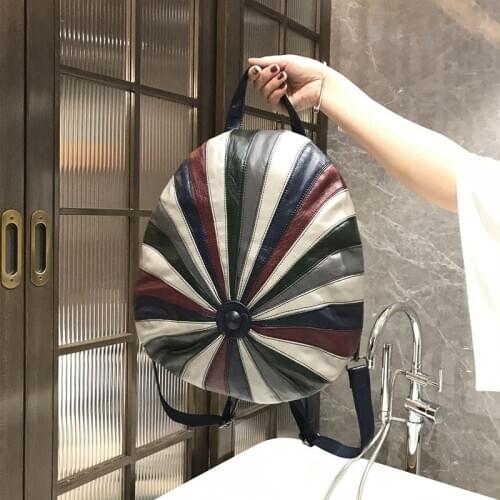 Luxury sheepskin womens backpack individual color stripe backpack Fashion College style large capacity schoolbag women mochila