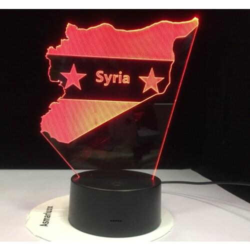 Syria Map 3D LED Night Lights Bedside Sleep Light Fixture Gifts 7 Colors Changing USB Bedroom Decor Shape Table Lamp