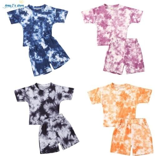 TZ700 Clothes Set 1-5Y Summer Short Sleeve Print Infant Baby Girls Tie-dye Printed Boy T-Shirts Tops+Shorts Pants Kids Boy Suits