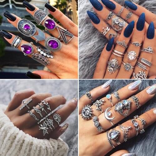 Vintage Punk Gold Ring Set for Women Men Fashion Retro Antique Silver Color Finger Rings Fashion Party Jewelry 2021 New