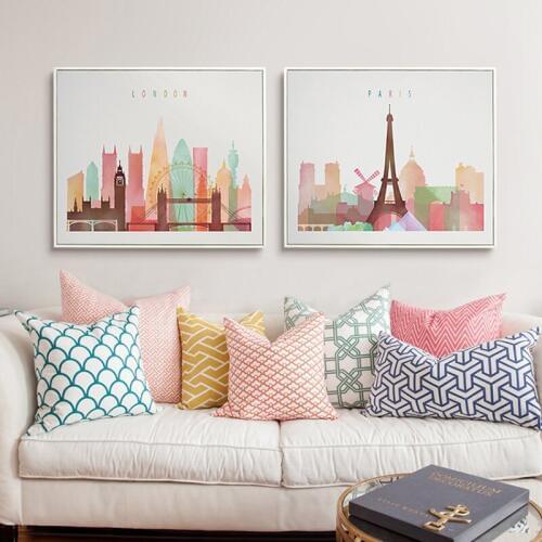 Bright-coloured London New York Paris City Nordic Wall Art Creative Posters Prints Pictures for Bedroom Home Decorations