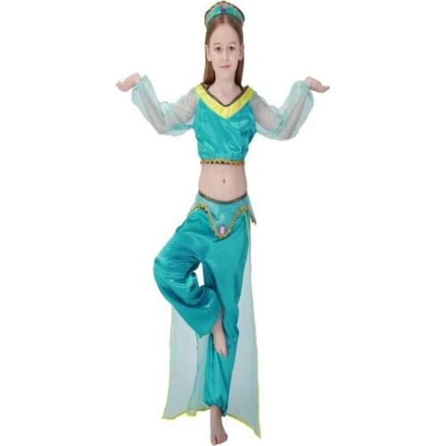 Halloween green Arab costumes childrens belly dance costumes Indian dance costumes Aladdin magic lamp jasmine princess costume