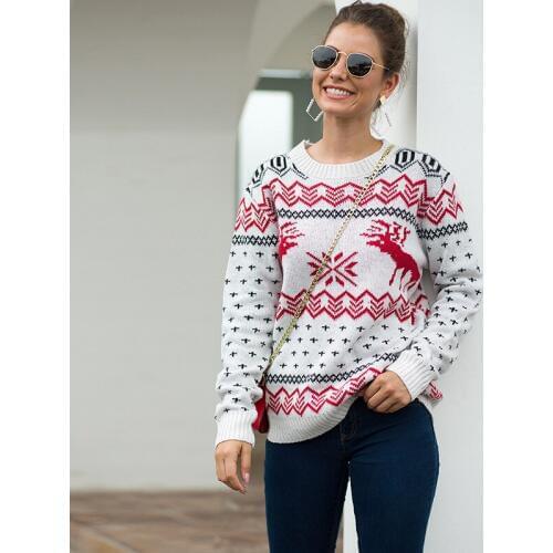 Women Lady Jumper Sweater Pullover Tops Coat Christmas Print Deer Snow Winter Womens Ladies Warm Brief Sweaters Clothing 3C0309