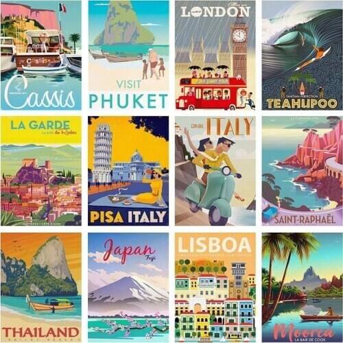 Famous City Scenery 5D DIY Diamond Painting Cross Stitch New York London Italy Travel City Landscape Mosaic Rhinestone Decor Art