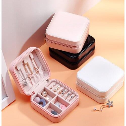 2021 Leather Jewelry Storage Box Travel Portable Organizer Display Jewelry Case Earring Watch Ring Necklace Zipper Case Joyeros