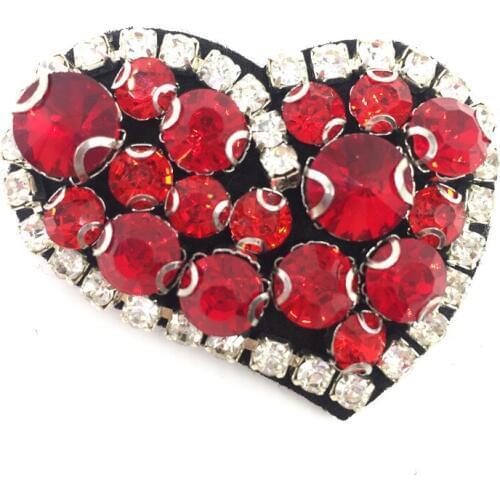 5pc 4.9x3.8cm Sew On Red Heart Beaded Patch DIY Love Heart Patches For Clothes Shoes Bags Appliques Parches Bordados AC1238