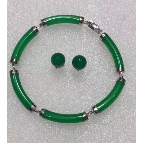 Free Shipping Wholesale Price Green Jade Jewelry Bracelets Stud Earrings --No box