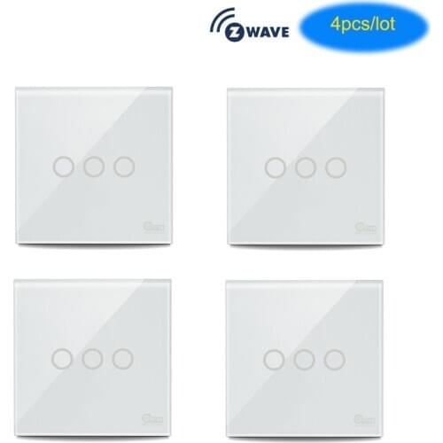 Coolcam 4PCS/Lot Zwave Wall Switch Smart Home Z-Wave Plus 3CH EU Touch Sensitive Light Switch Remote Control Via Mobile Phone