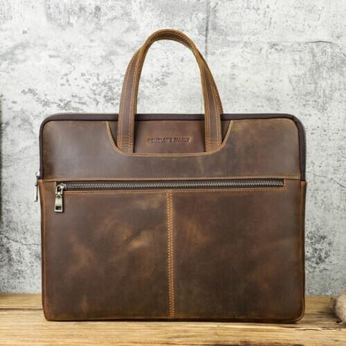 Crazy Horse Genuine Leather Vintage Laptop Bag For 15.6 inch Computer Notebook Office Men Women Briefcase Business Work Bags