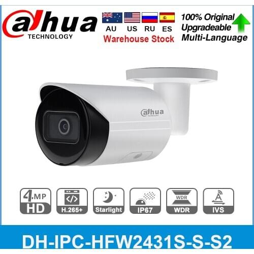 Dahua Original IPC-HFW2431S-S 4MP HD POE SD Card Slot H.265 IP67 IK10 30M IR Starlight IVS WDR Upgradeable Mini Bullet IP Camera