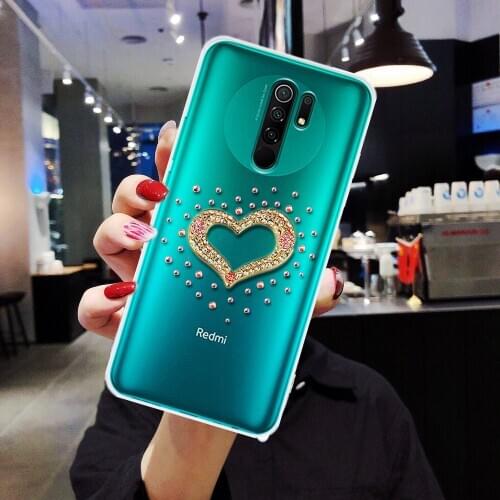 For Ciaomi Redmi 9 Case Soft Coque Rhinestone Back Cover Phone Case Redmi 9 Redmi9 Case Funds DIY Bumper Coque Black Tpu Case